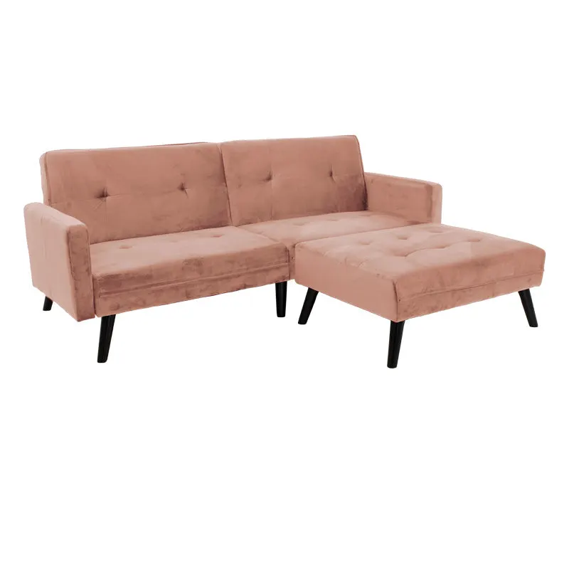 Canapea - pat Dream cu taburet din catifeaa marului putred, Roz, 209x157x80 cm - Roz
