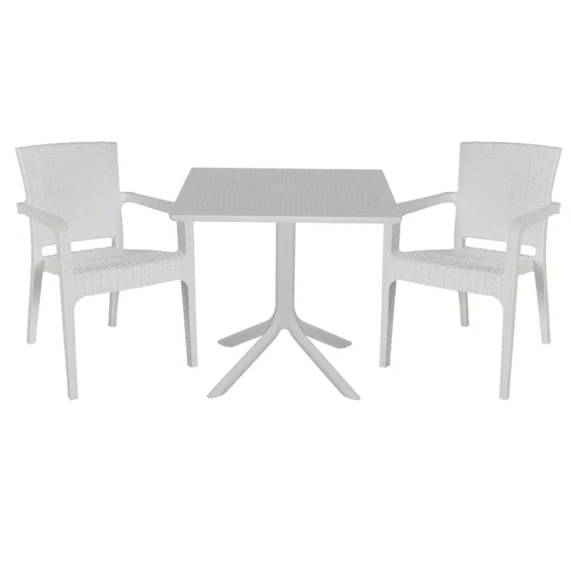 Set de gradina masa si scaune Groovy-Halcyon set 3 piese, alb, 80x80x74 cm - Alb