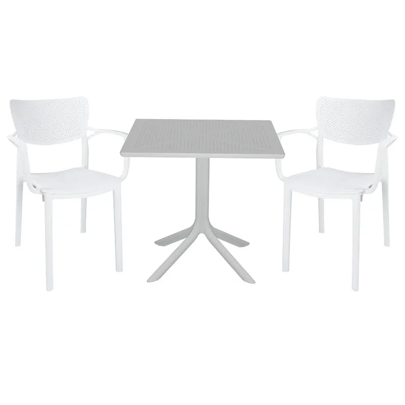 Set de gradina masa si scaune Groovy-Fontline set 3 piese, alb, 80x80x74 cm - Alb