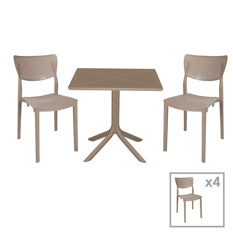 Set de gradina masa si scaune Groovy, Ignite set 5 piese, cappuccino, 80x80x74 cm - Bej