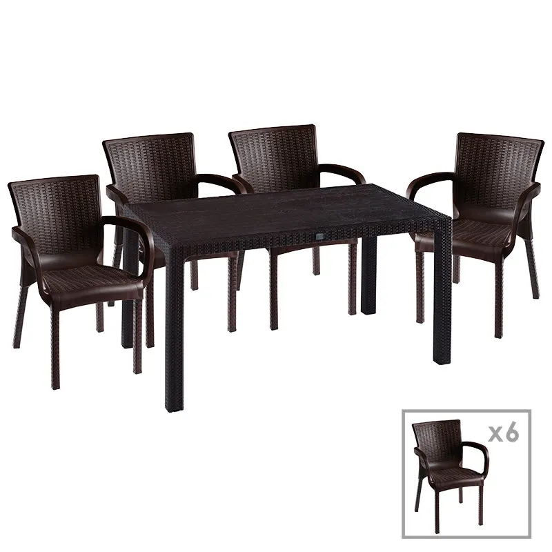 Set de gradina masa si scaune Explore-Festive set 7piese, maro, 150x90x73 cm - Maro
