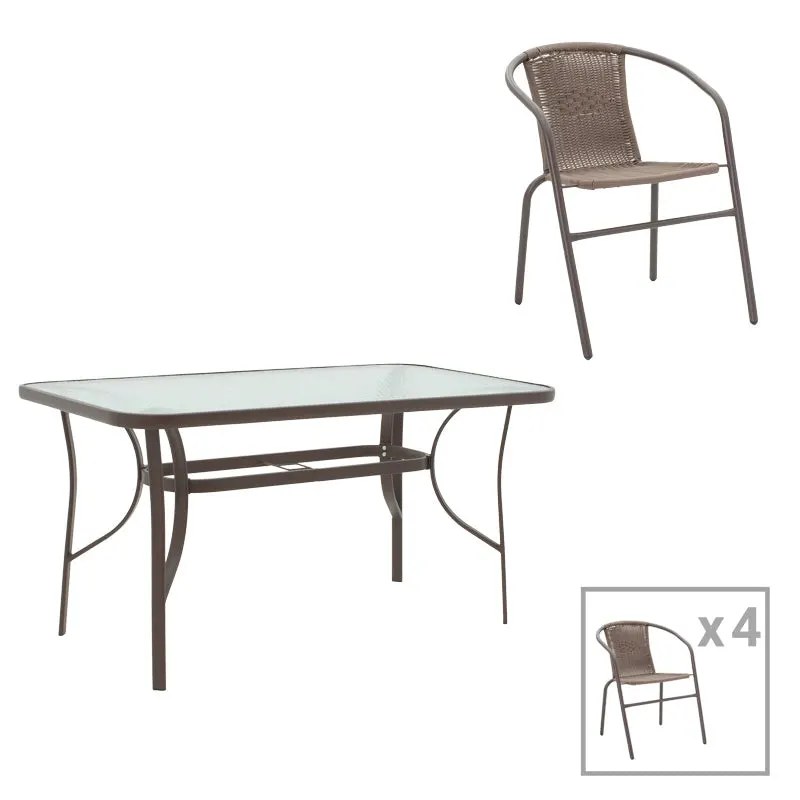 Masă de sufragerie Ensure-Obbi set 5 buc metal-pe, maro, 120x70x70 cm - Maro