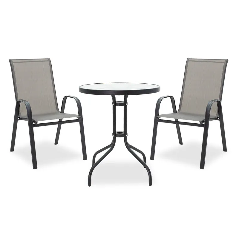 Set de sufragerie pentru gradina 3 buc Calan-Watson metal negru-textilene, negru, D60x70 cm - Negru