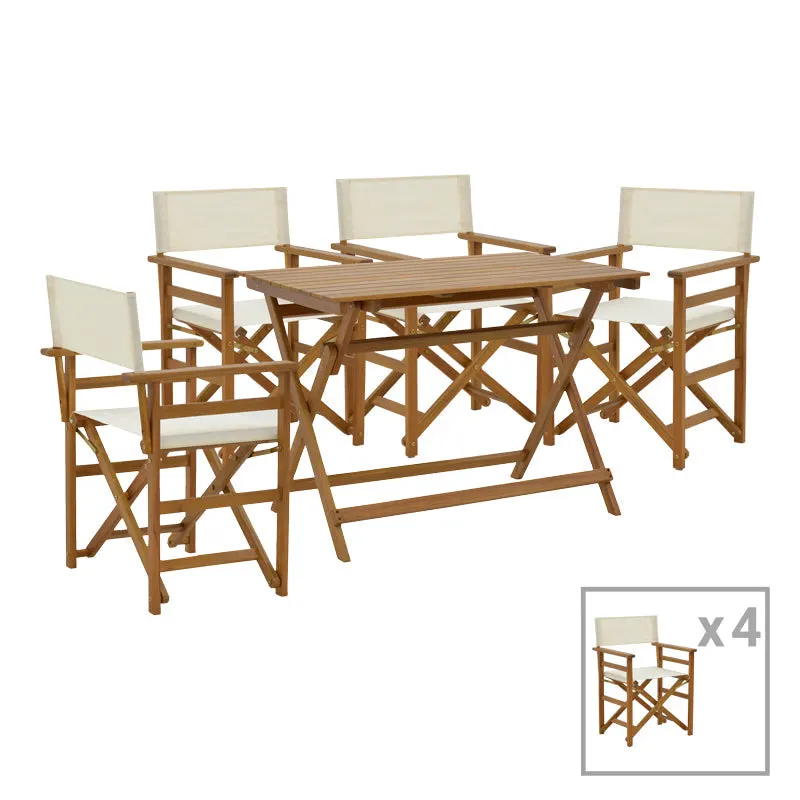 Sufragerie Bistrual-Jaybo set 5 rabatabile lemn masiv de salcâm, Natur, 100x65x72 cm - Natur