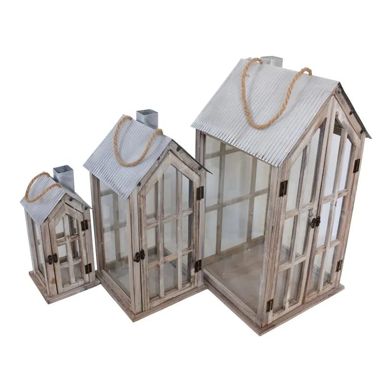 Set de felinare 3 buc Bearie, Maro, 31x31x60 cm - Maro