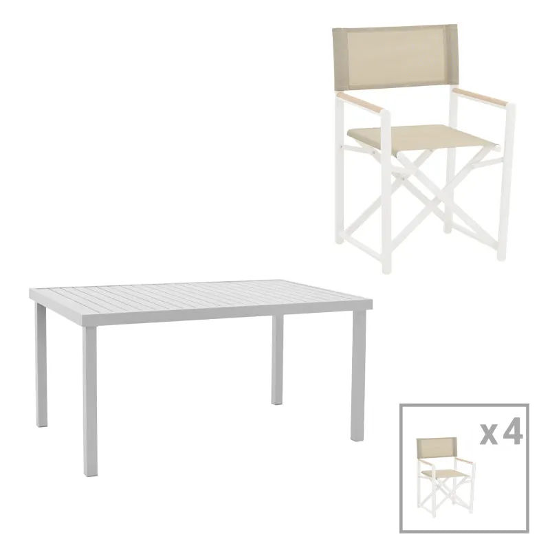 Set de 5 buc masa si scaune de gradina Kliton Mabu aluminiu, alb, 150x80x74 cm - Alb