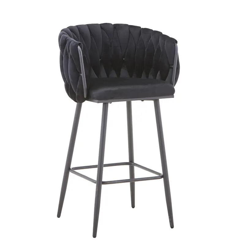 Scaun de bar Vivian, catifea si metal, 57x50x100 cm - Negru