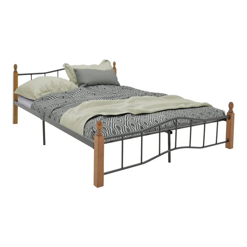 Pat queen size Faryn nuc lemn-negru metal, 150x190 cm - Negru