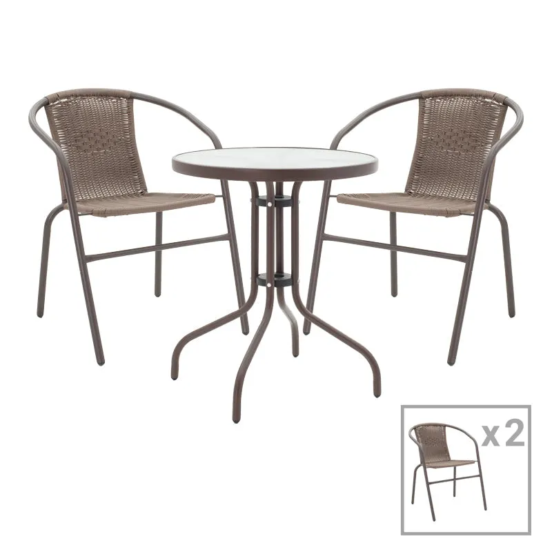 Set 3 buc masa si scaune de gradina Obbi-Watson, Maro, 60x60x70 cm - Maro