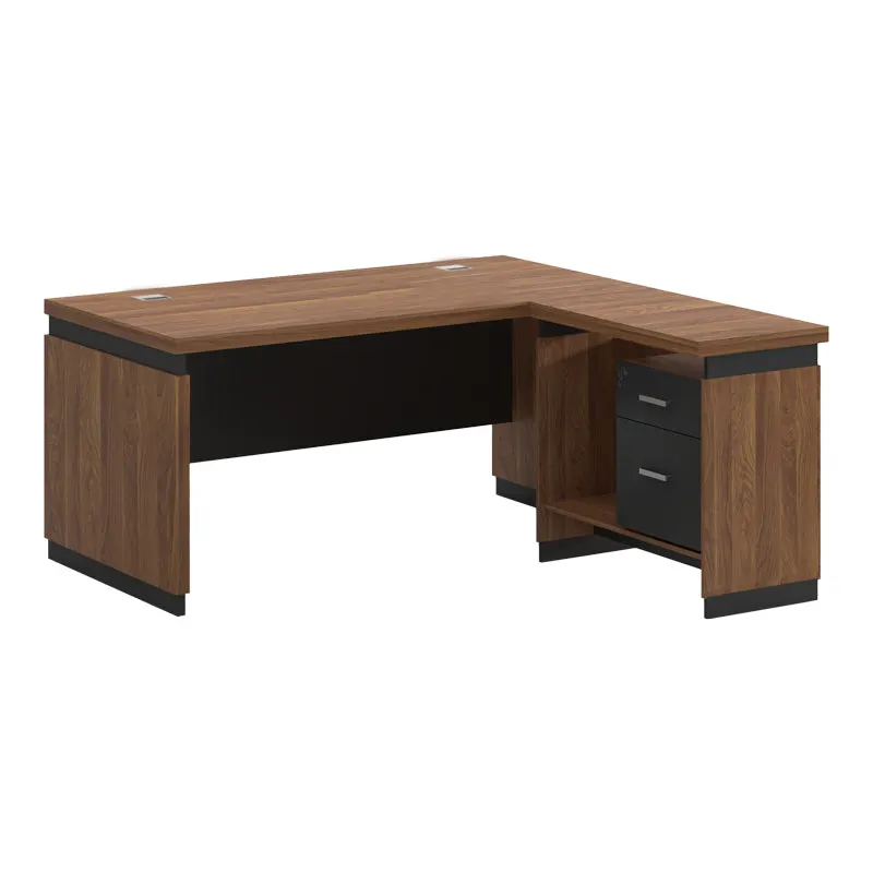 Birou reversibil Oscar, nuc- gri, 220x105x76 cm - Nuc