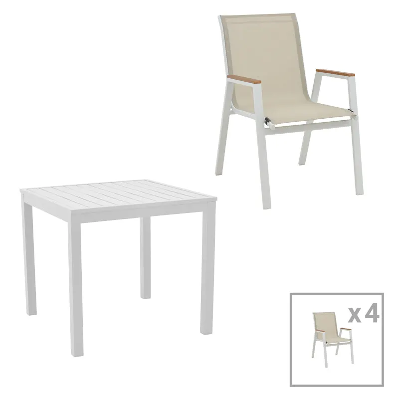 Masa de sufragerie Kliton - Azelie set de 5 aluminiu, alb, 80x80x74 cm - Alb