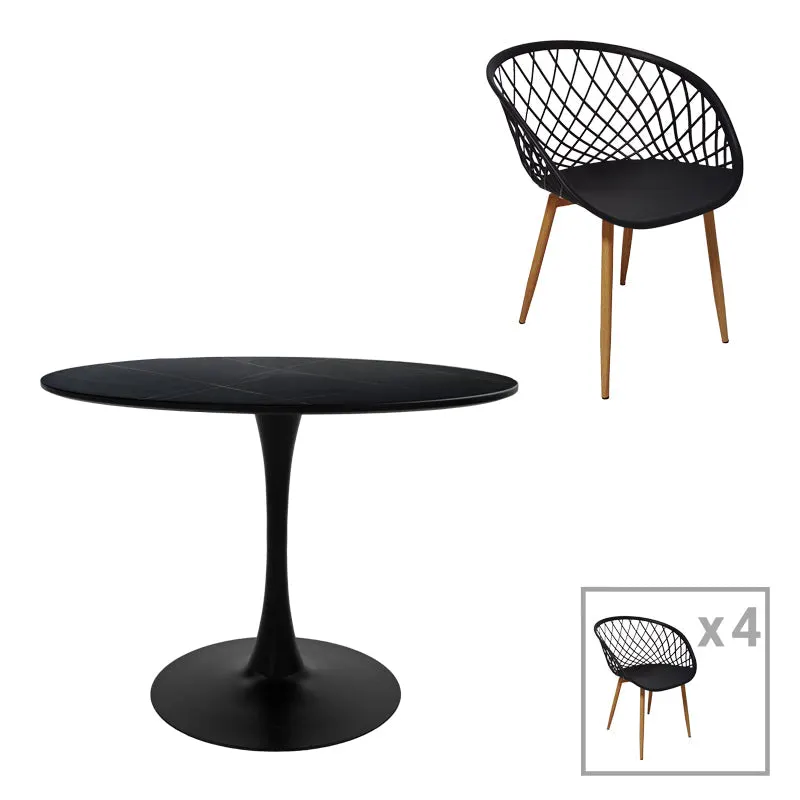 Set Masa de sufragerie Ezra-Balou I 5 -mdf, negru-Natural, D120x75 cm - Negru