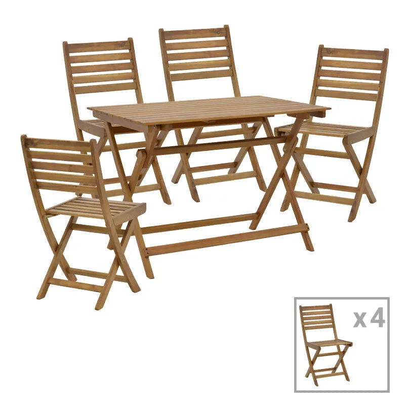Fatel-Jaybo set de 5 mese pliabile din lemn masiv de salcâm, Natur, 100x65x72 cm - Natur