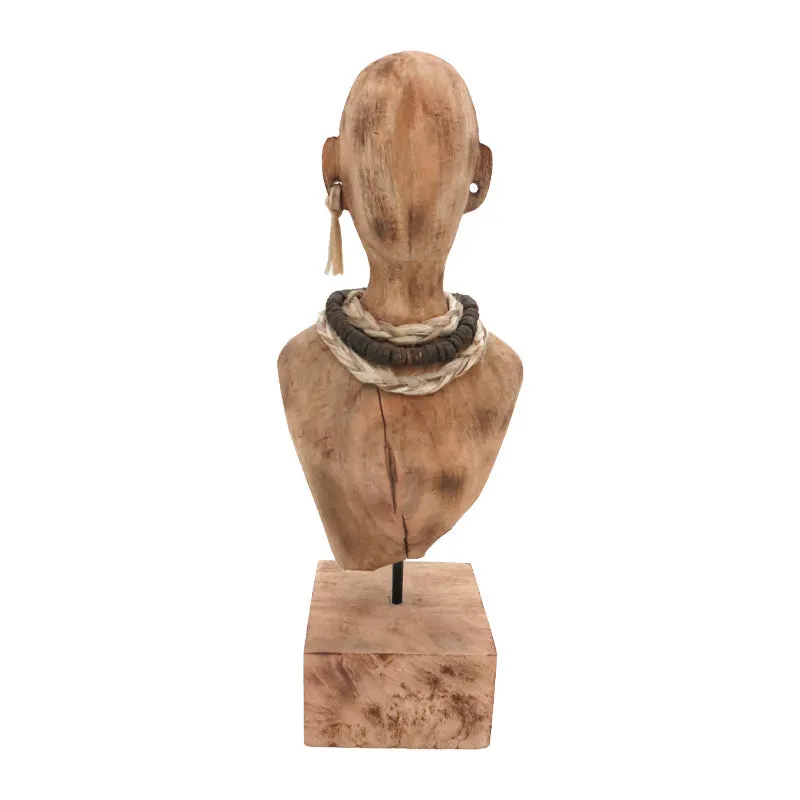 Statueta Ebia bust din lemn de mango si metal, Natural, 17x12x44 cm - Natur