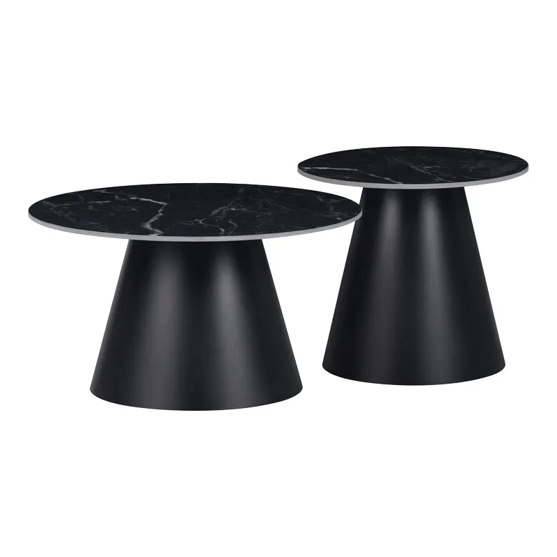 Masuta laterala Fabrin marmura neagra piatra sinterizata-metal, negru, 50x50x46 cm - Negru