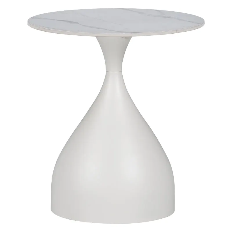 Masuta laterala Kirkene piatra sinterizata, marmura alba si metal, alb, 50x50x50 cm - Alb