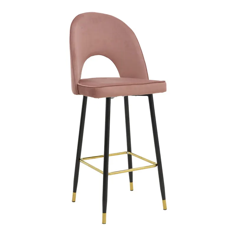 Scaun de bar Casenio bej de catifea-negru-auriu cu baza metalica, 48x50x117 cm - Roz
