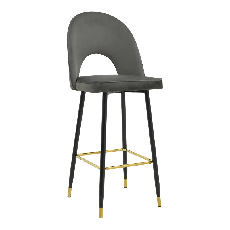 Scaun de bar Casenio bej de catifea-negru-auriu cu baza metalica, 48x50x117 cm - Gri inchis