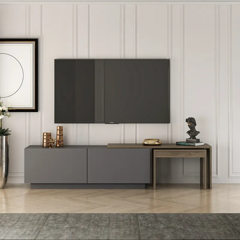 Comoda TV Oslo Antec, Anthracite Walnut - White Atlantic Pine, 180x43 cm - AnthracitenWalnut