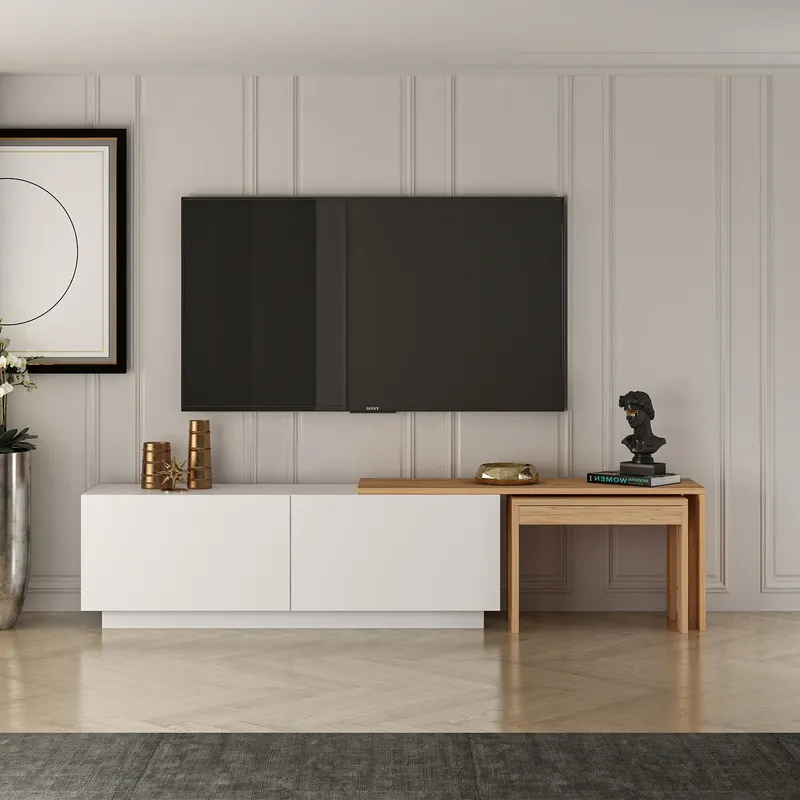 Comoda TV Oslo Antec, Anthracite Walnut - White Atlantic Pine, 180x43 cm - WhitenAtlantic Pine