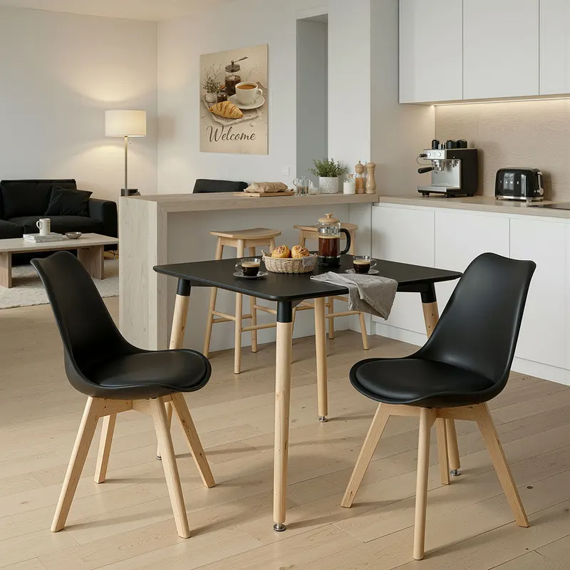 Set masă cu scaune Gaston și Natali, 3 piese, Natural, 70x70x75 cm - Natural