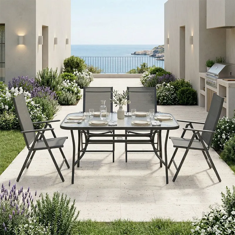 Set de sufragerie exterior Ensure Candor, 5 piese, metal si sticla, Antracit, 120x70x70 cm - Antracit