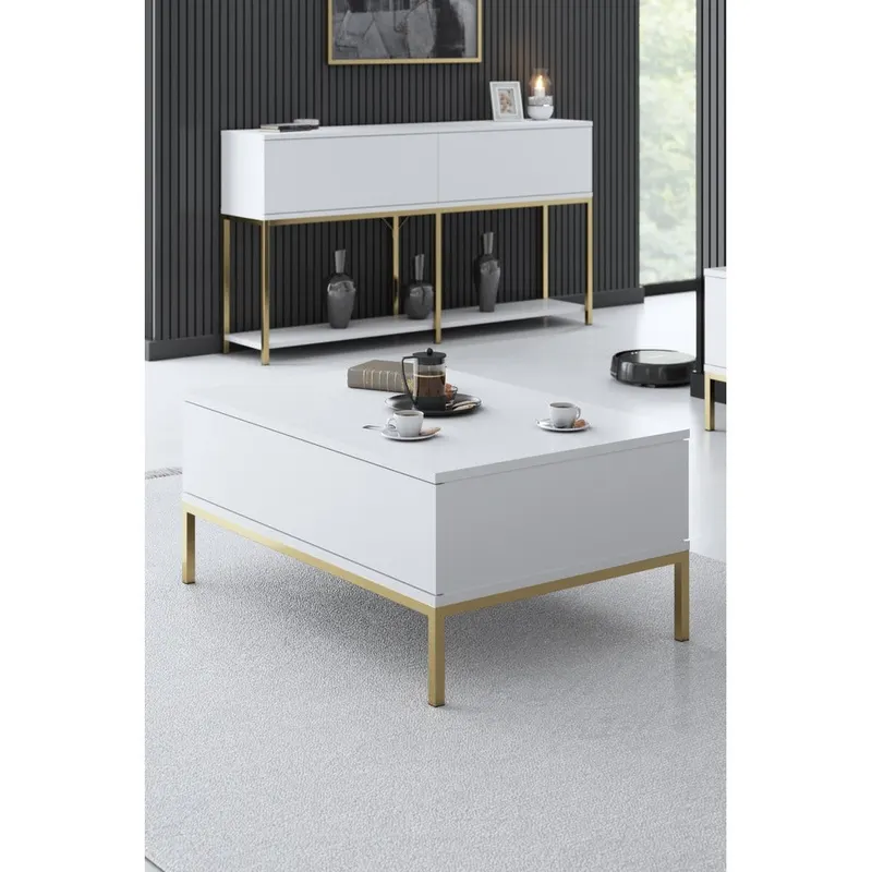 Masă de cafea Lord Bexley, alb - negru - alb - auriu - alb - argintiu, 90x60x40 cm - WhitenGold
