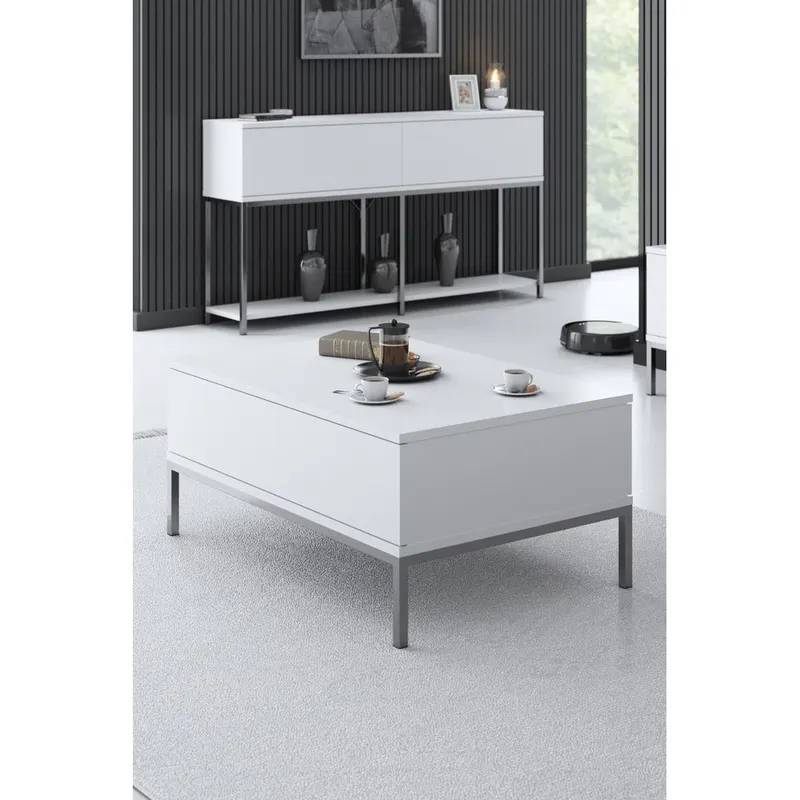 Masă de cafea Lord Bexley, alb - negru - alb - auriu - alb - argintiu, 90x60x40 cm - WhitenSilver