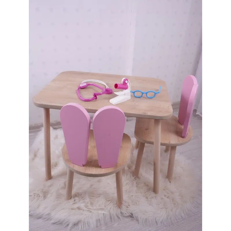 Set masa si scaun pentru copii Furniture Bunny One, 50x45x60 cm - PinknBrown