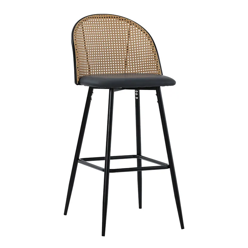 Scaun de bar Kace rattan, Negru - Natural, 43x55x102 cm - Negru