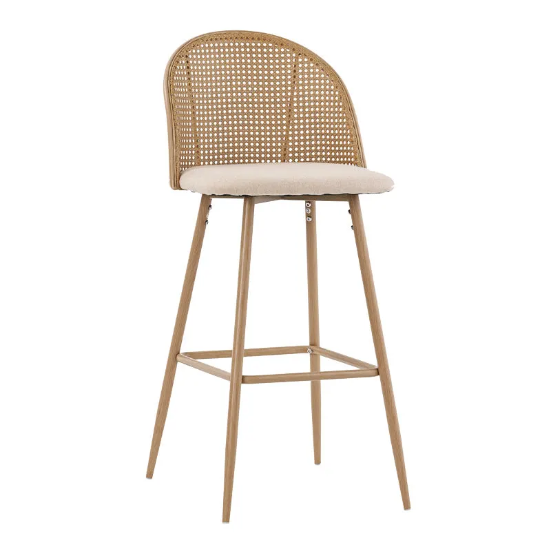 Scaun de bar Kace rattan, Negru - Natural, 43x55x102 cm - Natural
