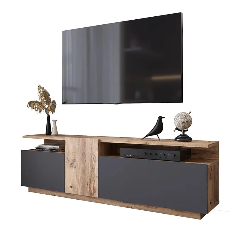 Comoda TV Elana, Alb - Antracit, 150x29x46 cm - Antracit