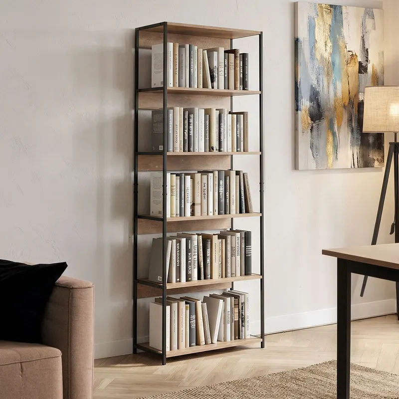 Kaliano stejar-negru metal Bibliotecă, 60x35x177 cm - Stejar-Negru