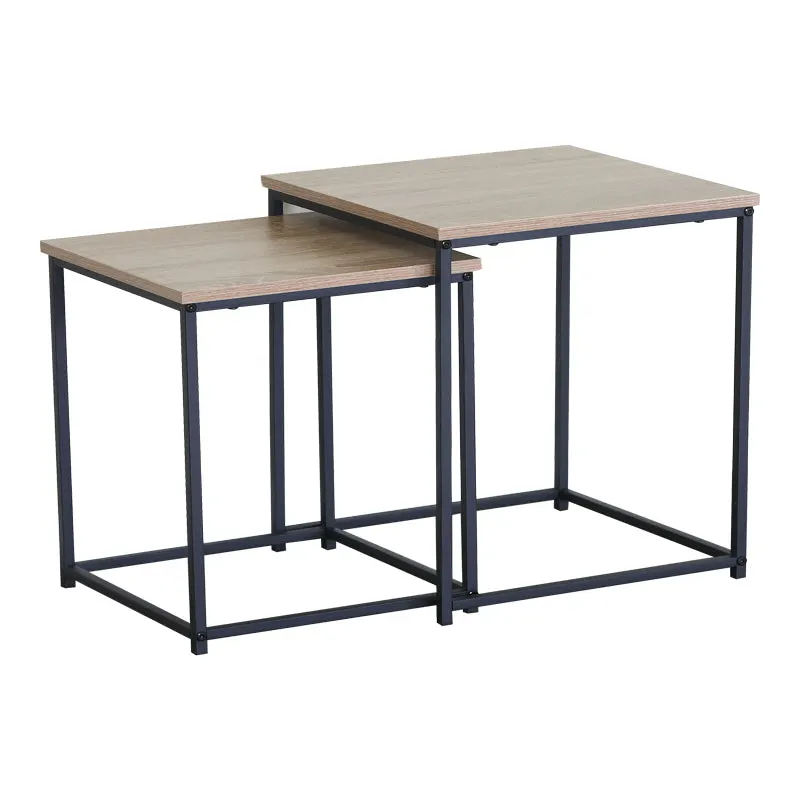 Set 2 masute de cafea din MDF, efect marmura neagra, cadru metalic, negru, 40x40x50 cm - Marmura neagra-Negru