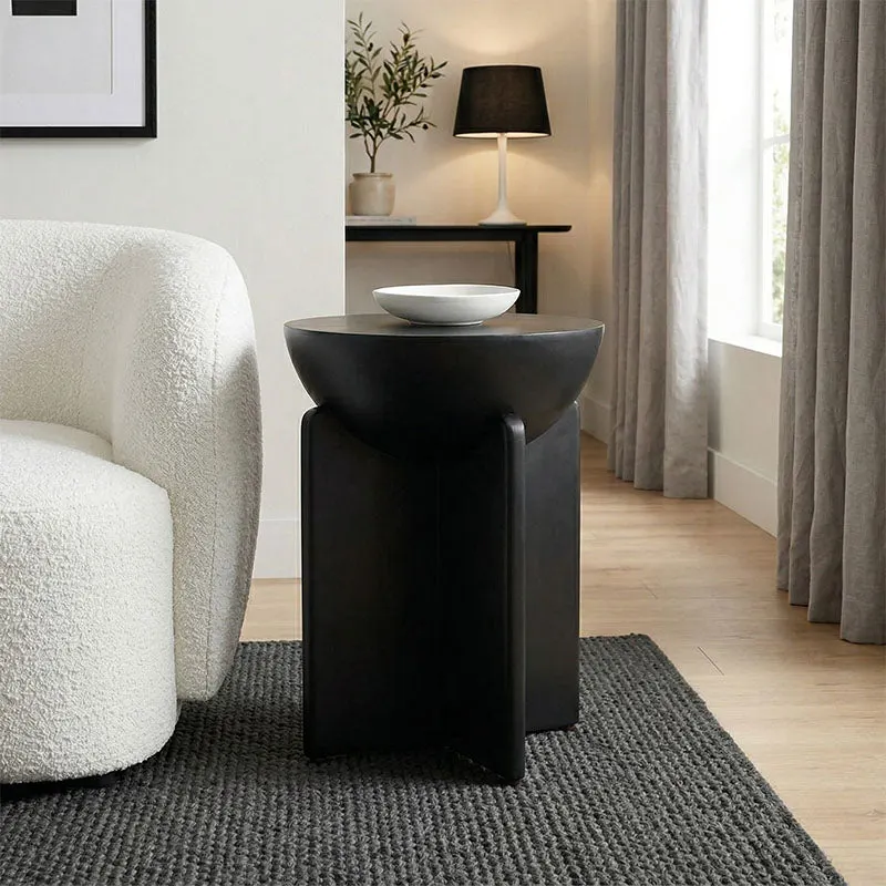 Masă laterală din lemn masiv de mango Jenby, stil modern, Alb - Negru, 40x50 cm - Negru