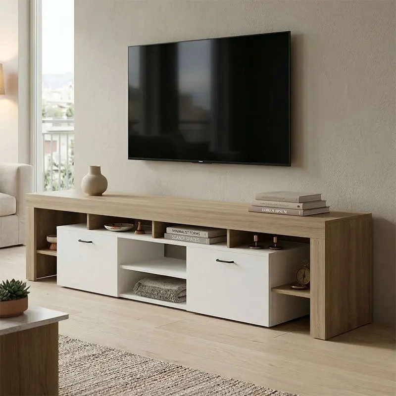 Dulap TV multifunctional Sonoma-White, Modern, Pal, 210x40x50 cm - SONOMA - WHITE