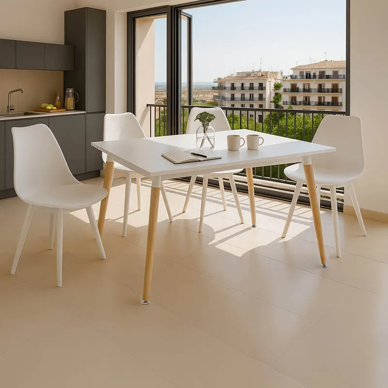 Set masă cu scaune Gaston, lemn, masă, set 5 piese, alb, 120x80x76 cm - Alb