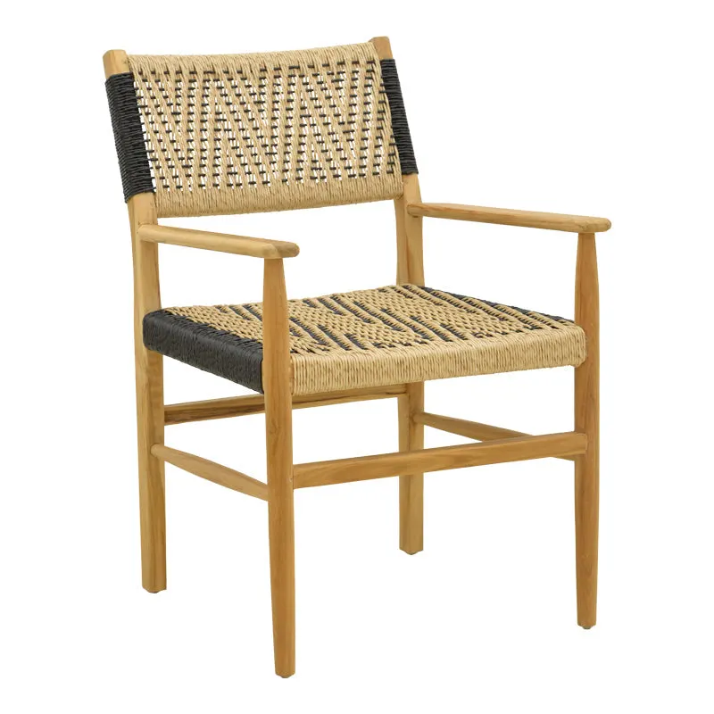 Fotoliu cu cadru din lemn de teak Fermilo, frânghie PE, negru-natur, 55x67x86 cm - Natur