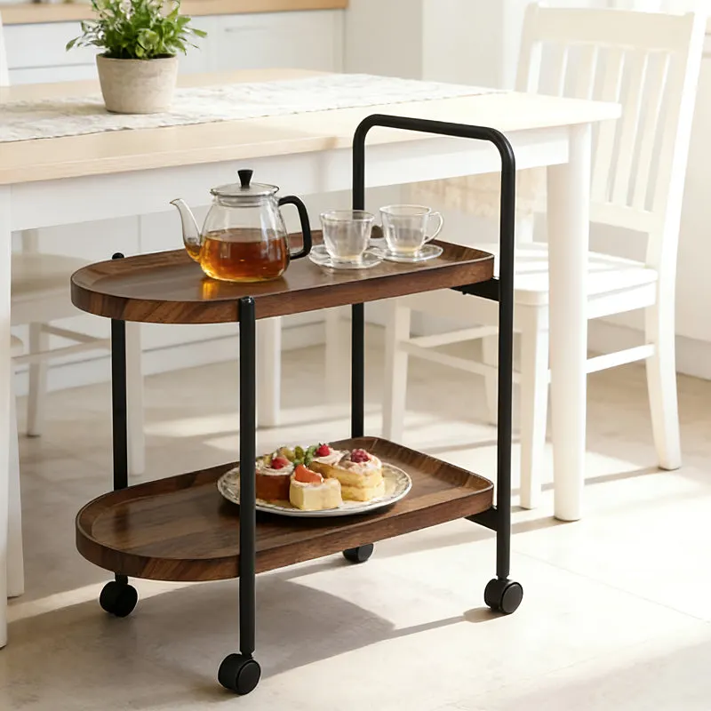Masă laterală tip roabă cu funcție Whelea, și Metal, Nuc-Negru, 40x60x69 cm - Nuc