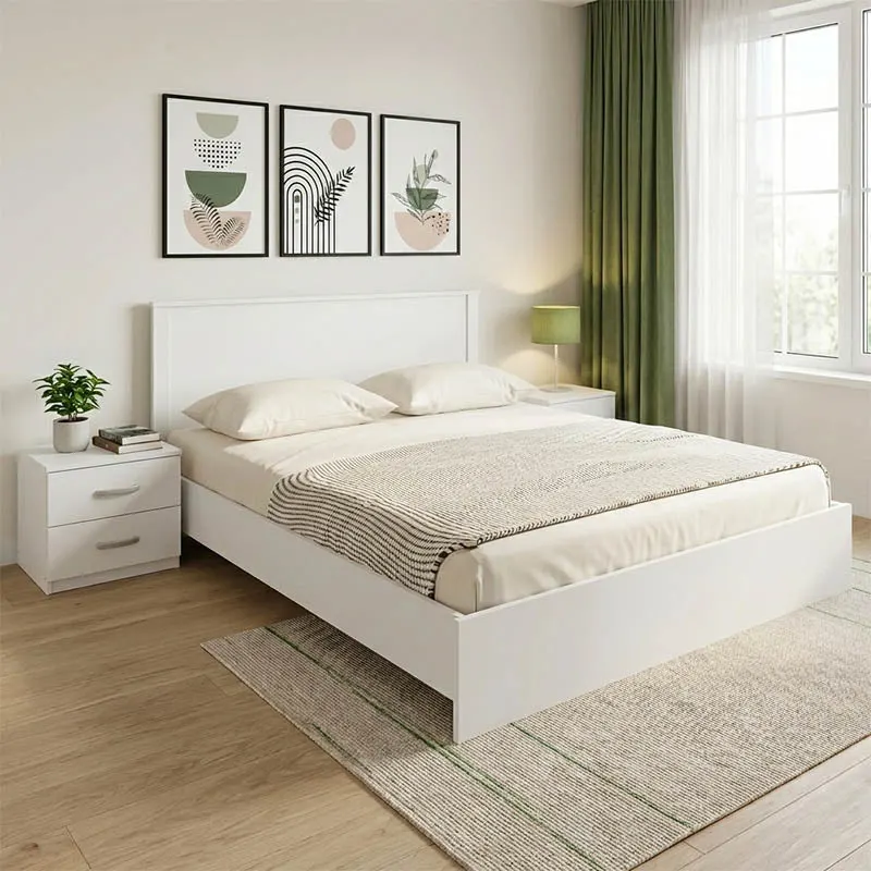 Set dormitor cu pat Athos, lemn/alb, pat, set 3 piese, 160x200 cm - Alb