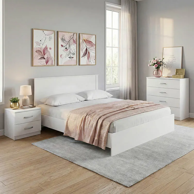 Set dormitor Athos, Set 4 piese, Pat, Alb, 160x200 cm - Alb