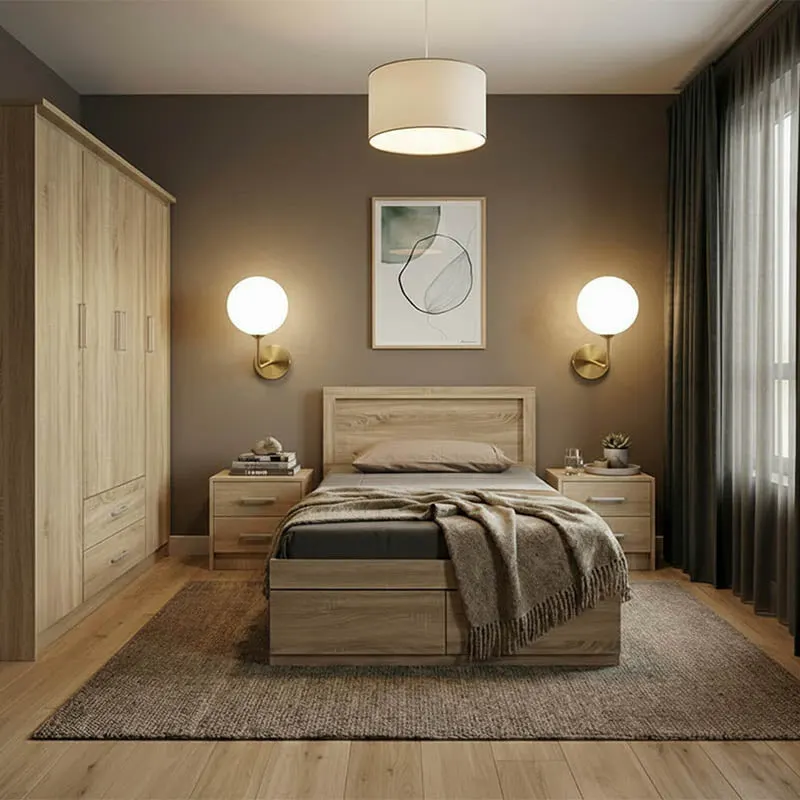 Set dormitor Olympus Sonoma, Lemn, Set 4 piese, Pat 120x200 cm - Stejar