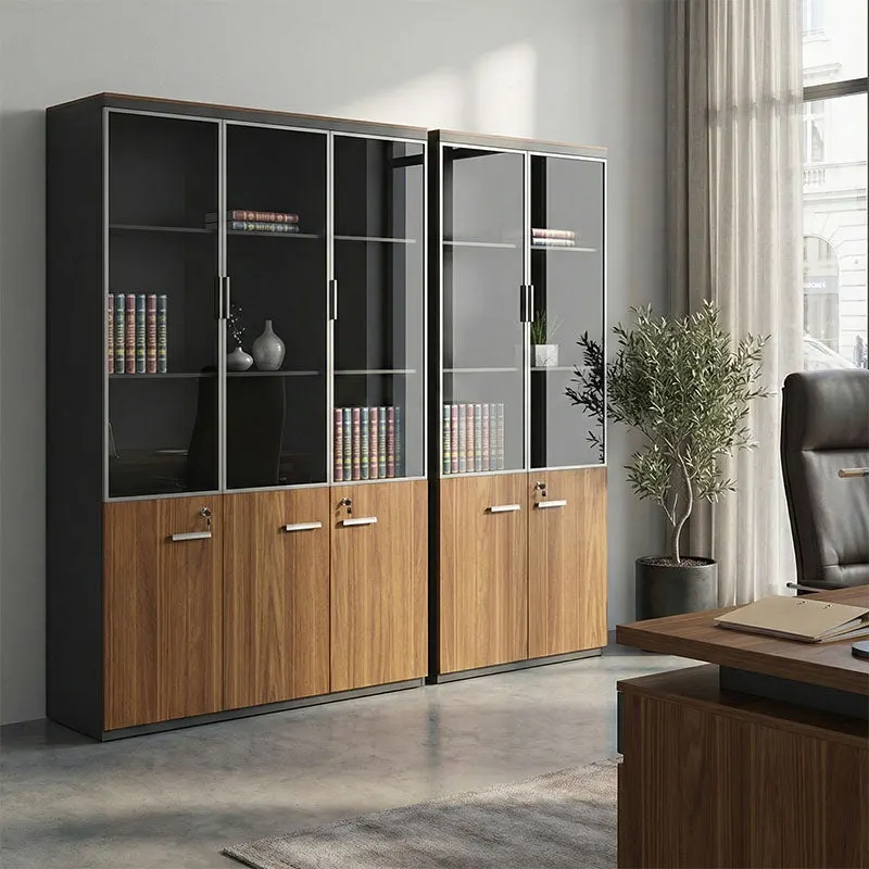 Dulapuri birou profesionale cu funcție de depozitare Oscar, Nuc-Antracit, 200x40x200 cm - Nuc