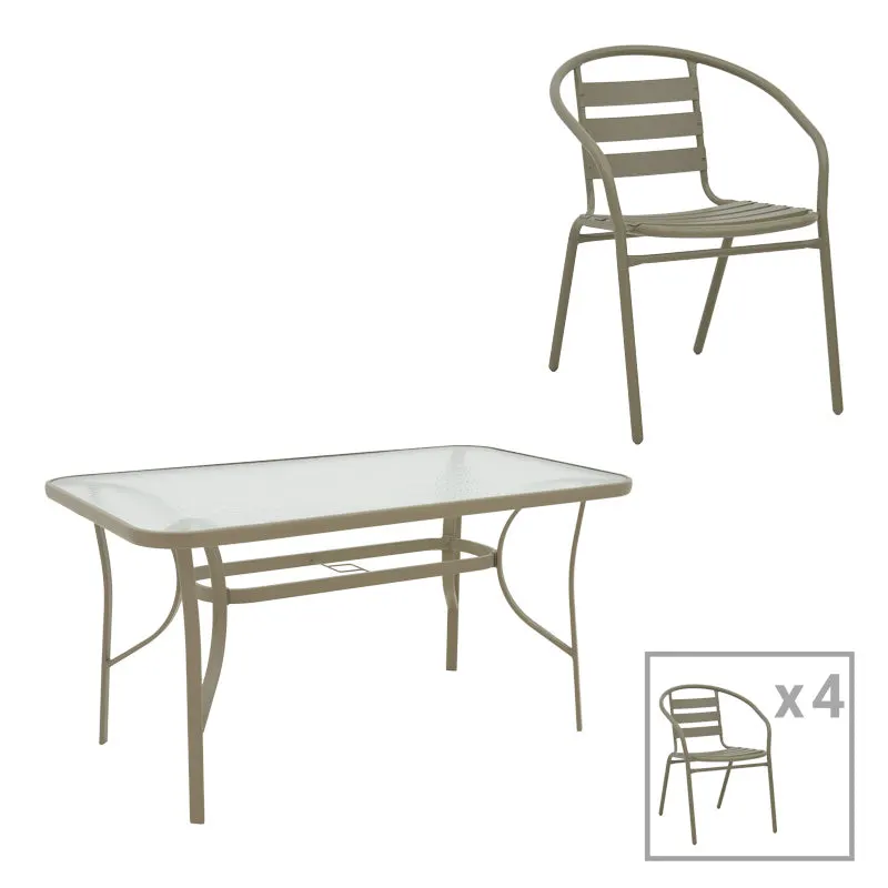 Set de mobilier pentru sufragerie cu masă și scaune Tade-Ensure, Metal și Sticlă, Multicolor, 140x80x70 cm - Multicolor