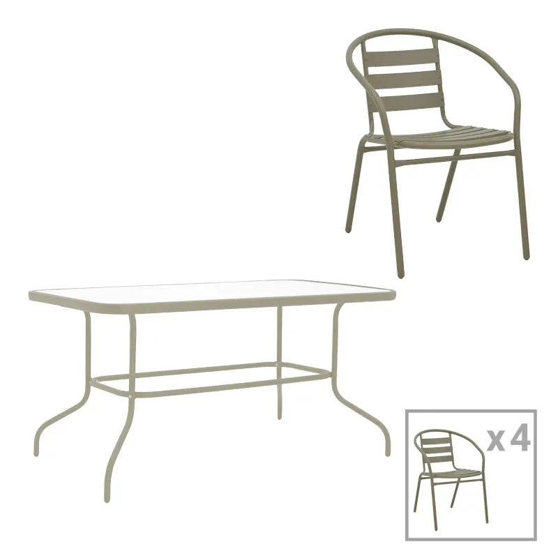 Set mobilier de sufragerie Tade-Valor, Metal și Sticlă, Multicolor, 110x60x70 cm - Multicolor