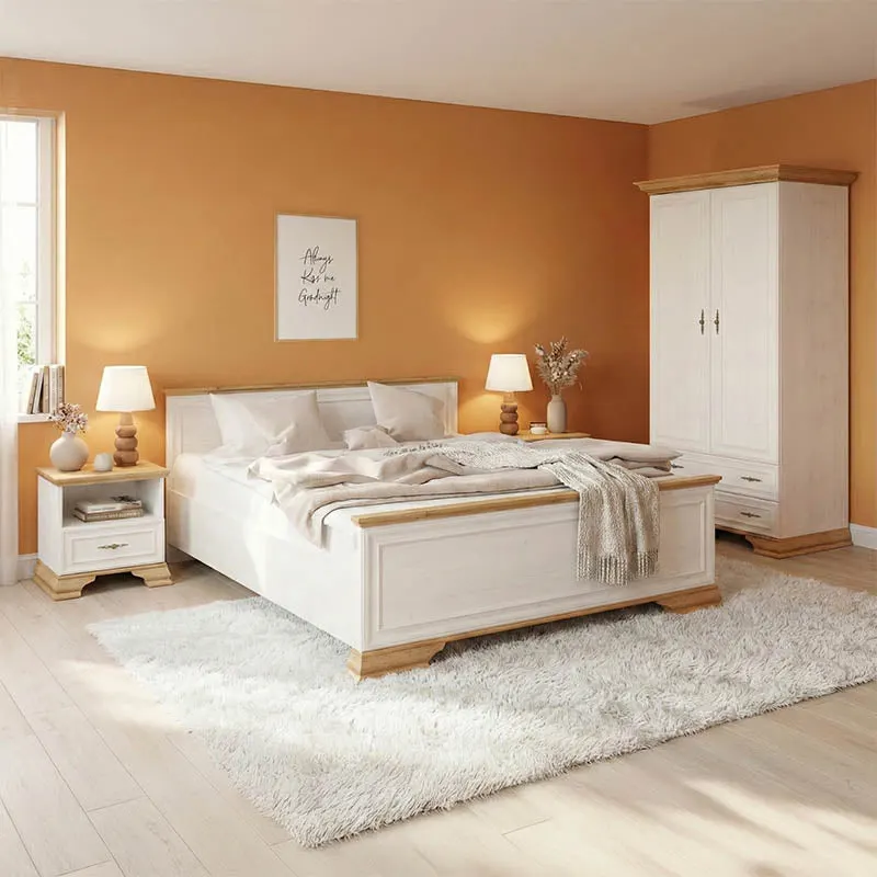 Set Dormitor Jaden cu Pat, Oak-Alb, Lemn, 160x200 cm - Alb