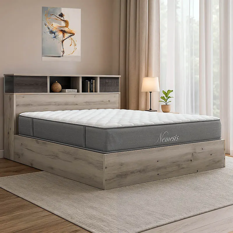 Set mobilier dormitor pentru studenți Ruey, lemn, pat 200x160 cm și noptieră, 50x40 cm - Maro
