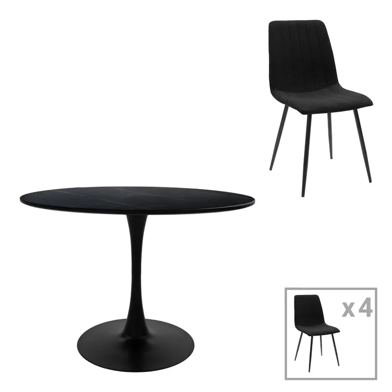 Set de sufragerie cu masă și scaune Balou-Noor, și, Negru, 120x73 cm - Negru