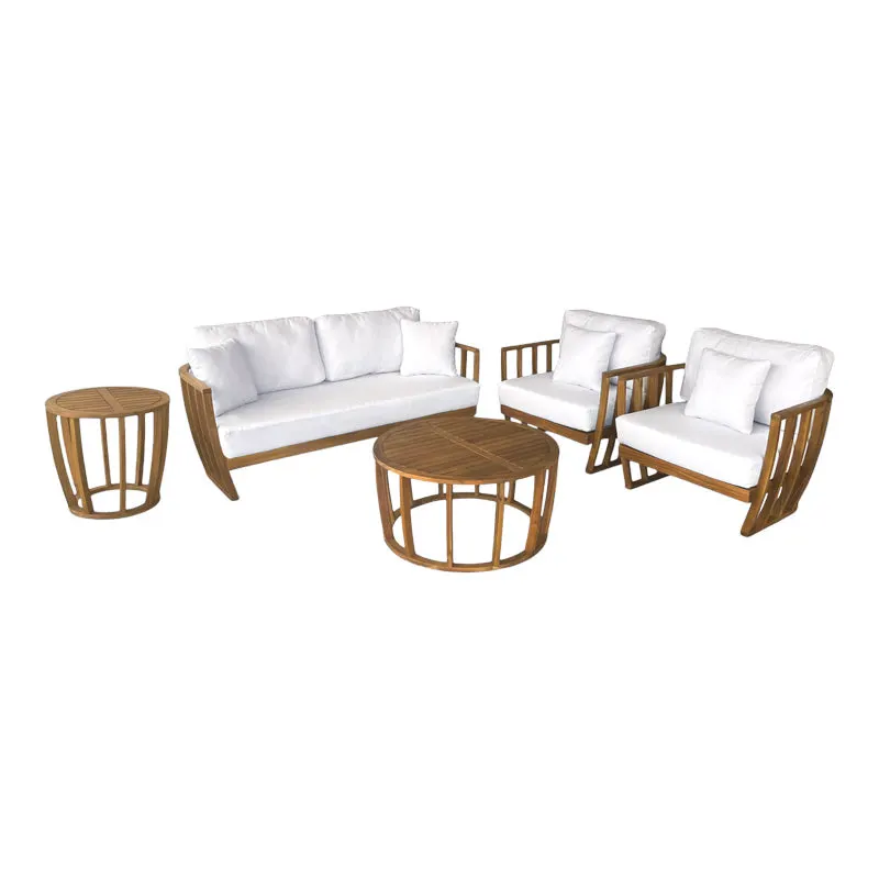 Set mobilier exterior cu funcție Eron II, lemn de acacia, cu detalii din frânghie, generoase, include perne, bej, 163x80x59 cm - Natur