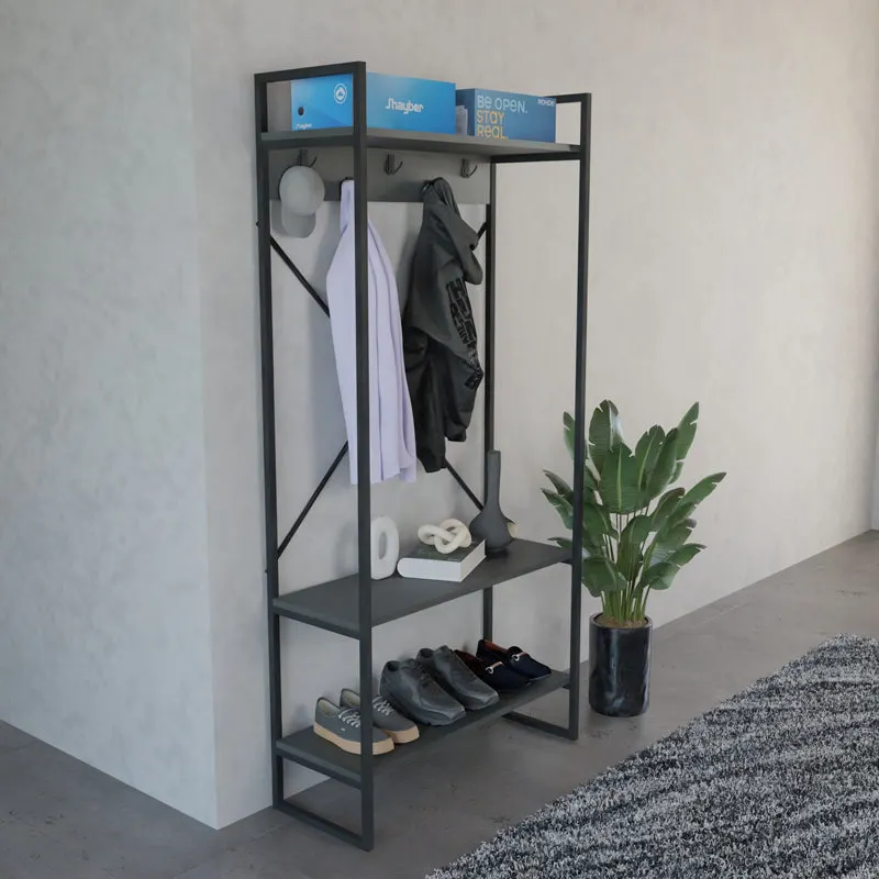 Mobilier de hol cu suport metalic Levento, Metal și Lemn, 88x34x180 cm - Antracit
